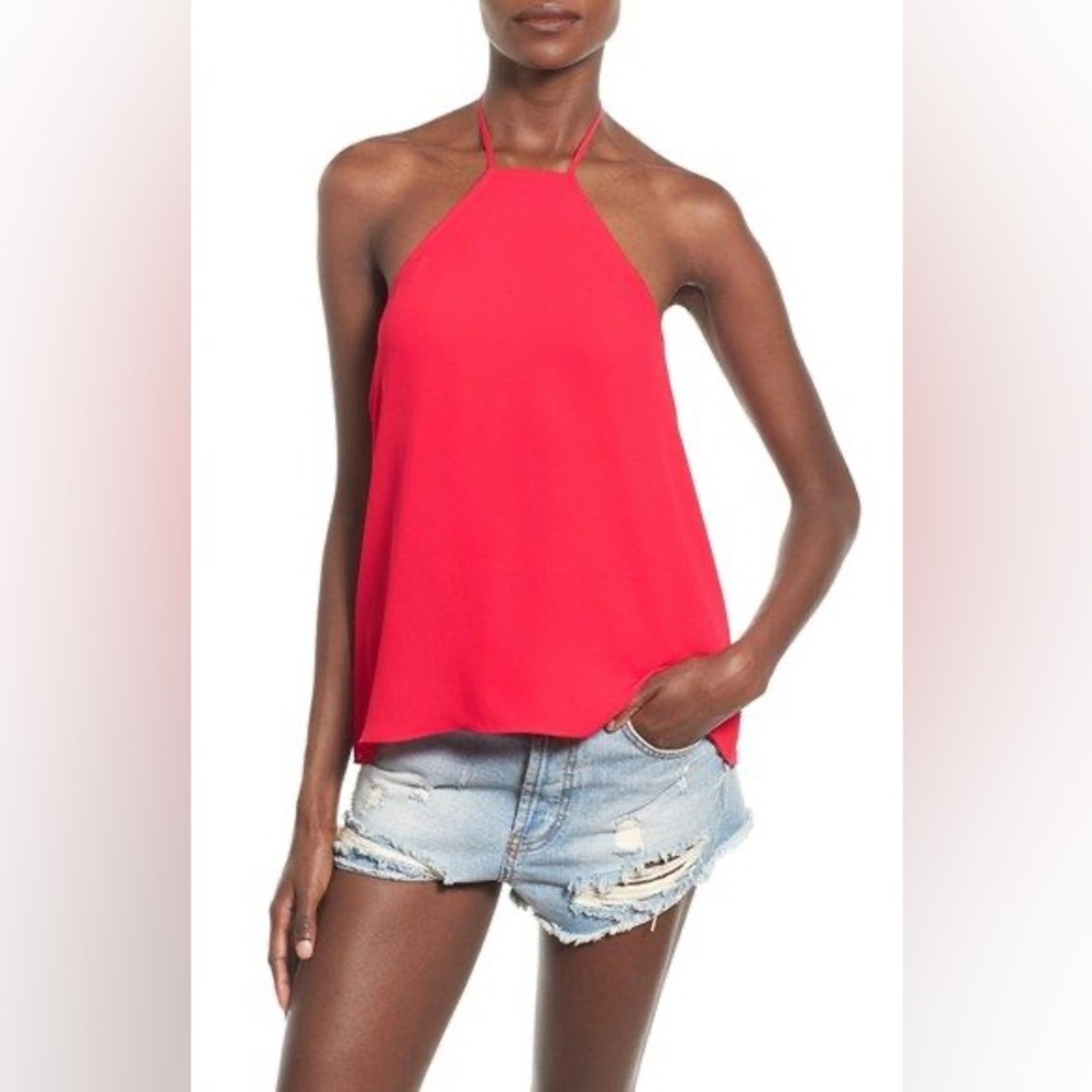 Nordstrom Leith Hot Pink Halter Tie Blouse Top Size Small